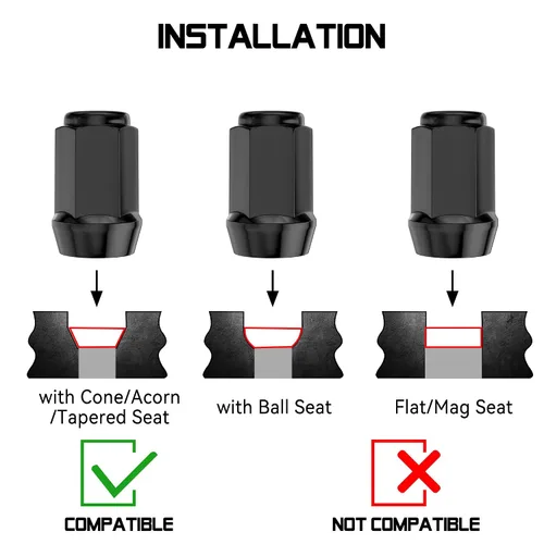 Vista 3 de 20 tuercas negras de 1/2-20 de 1.38 pulgadas, asiento cónico hexagonal, compatible con Bronco Mustang Cherokee Ranger Explorer Liberty YJ TJ KJ KK