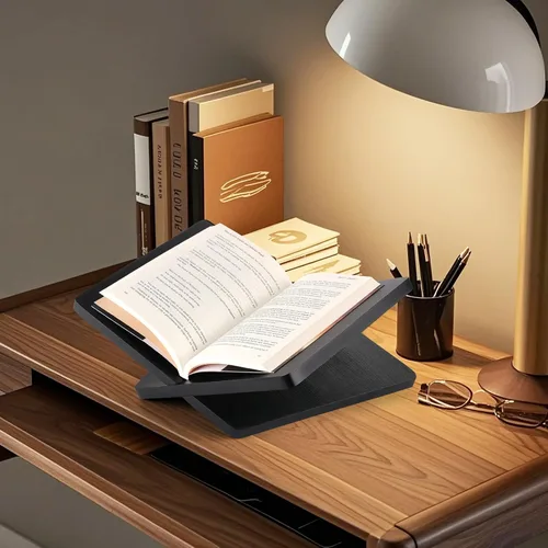 Vista 3 de Soporte de exhibición de libros de ángulo de 15° para libros de cocina, libros de texto, revistas y tabletas Solid Wood X-Shaped Book Stand