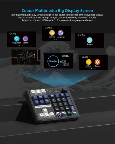 Vista 4 de Womier SK30 - Teclado mecánico con pantalla y perilla, color negro Bluetooth/2.4G/USB-C Wireless Numeric Keypad,Macro Software RGB Number Pad