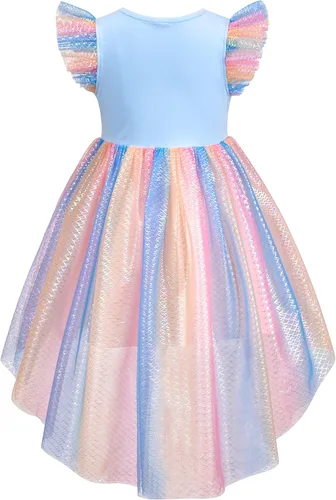 Vista 2 de Sunny Fashion Vestido de niña con lentejuelas rosas para boda, falda de tul alta y baja, manga tutú con volantes