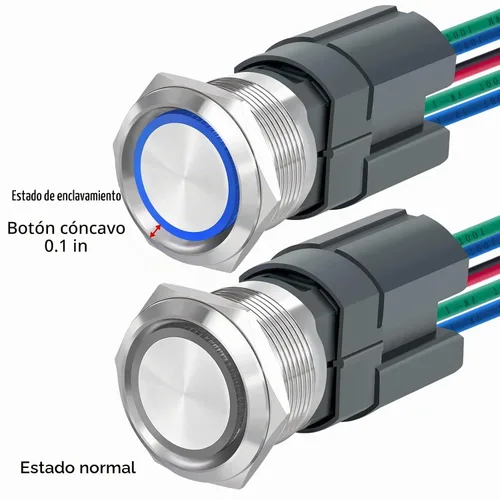 Vista 6 de Interruptor de botón de cierre de 15 amperios, 22 mm, 12 V CC, DPST, luz LED ojo de ángel, acero inoxidable 304, impermeable IP67 con enchufe de Azul