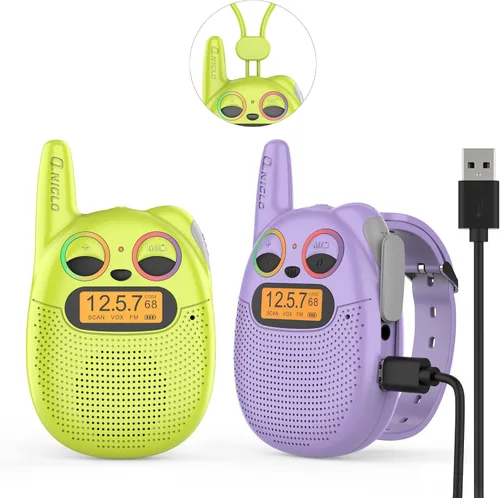 Vista 14 de Qniglo Walkie Talkies para niños recargables, paquete de 2 unidades, juguetes de regalo de Navidad y cumpleaños para niños de 3 a 12 años