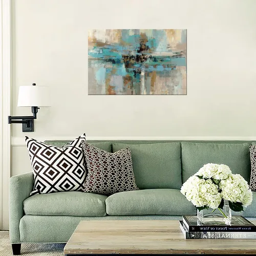 Vista 6 de DZL Art A74769 - Impresiones en lienzo abstractas para pared, pinturas artísticas azules y marrones, lienzo estirado de madera, enmarcado para sala