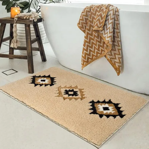 Vista 2 de DEXDE Alfombras de Baño Bohemias Marroquíes Alfombra de Baño 20x32 Pulgadas - Tapete de Baño Geométrico Antideslizante, Beige Crema Lavable a