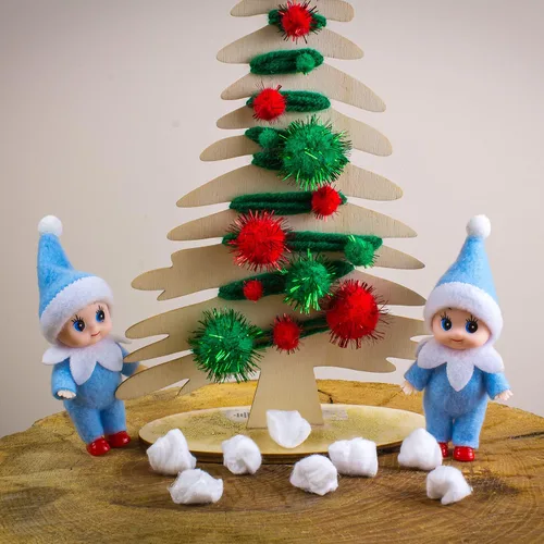 Vista 3 de Muñeca de elfo bebé de Navidad en mono azul