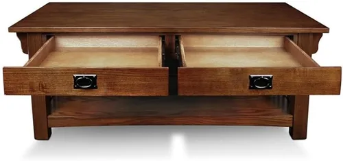 Vista 5 de BOWERY HILL Mesa auxiliar rectangular de madera, acabado marrón roble medio, 48 x 24 x 19 pulgadas, construcción resistente con 2 cajones, muebles
