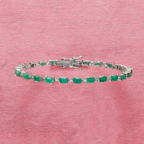 Vista 4 de Ross-Simons 8.00 ct. t.w. Emerald Bracelet With Diamonds in Sterling Silver