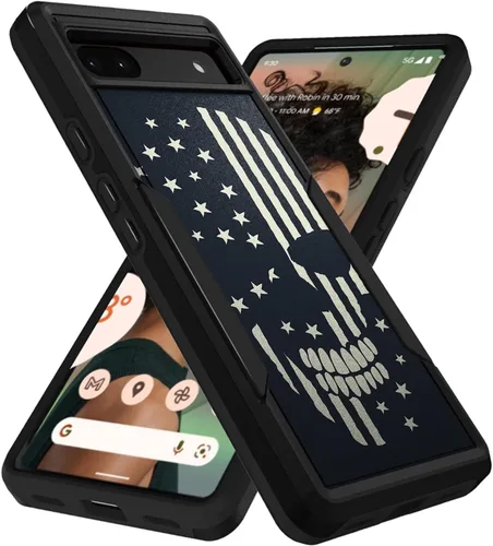 Vista 14 de CasesOnDeck Hybrid Case Compatible with Google Pixel 6A / Pixel 6A (2022) Case [Dual Tactical] Slim Shock Protecting Heavy Duty Cover (American Flag)