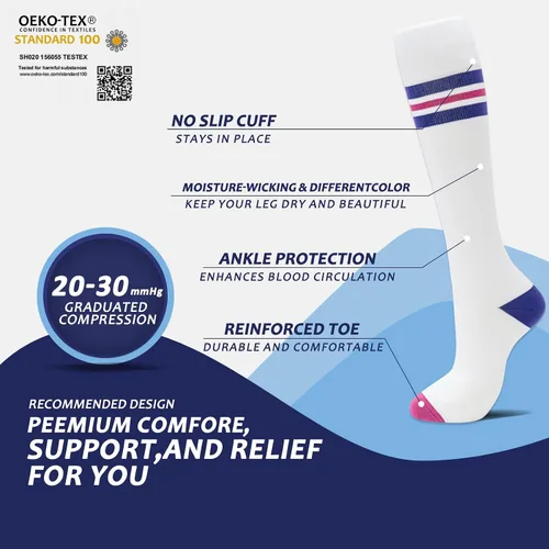 Vista 6 de fenglaoda 8 pares de calcetines de compresión para hombres y mujeres de 20 a 30 mmHg hasta la rodilla, enfermera, embarazada, correr, médico