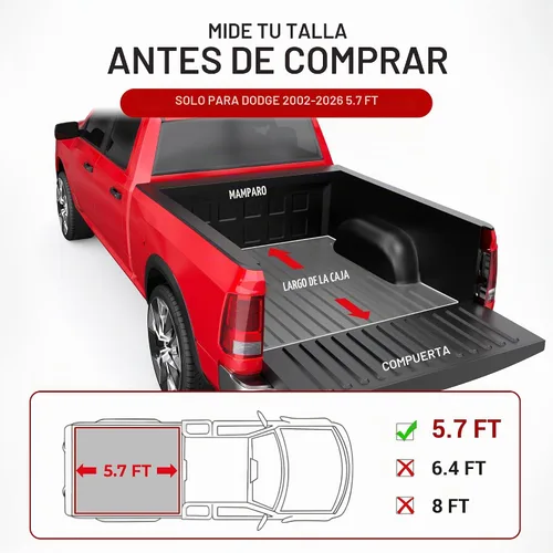 Vista 2 de MOSTPLUS - Cubierta de cama de camioneta plegable cuadrada dura de aluminio compatible con Dodge Ram 1500 2009-2025 Inclu. Fleetside clásico y nueva