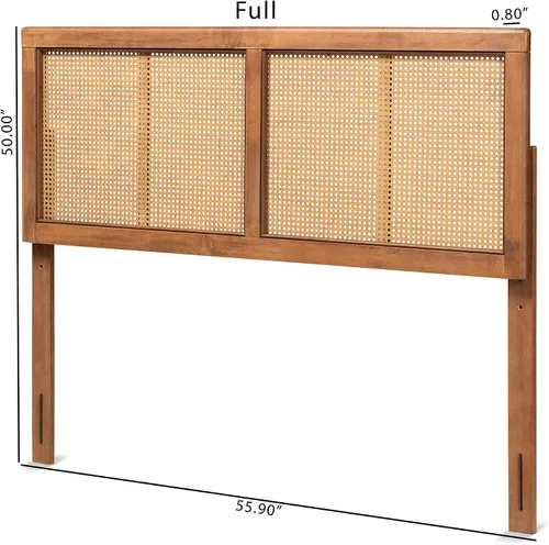 Vista 3 de Baxton Studio Gilbert Mid-Century - Cabecera de madera con acabado de nogal ceniza y ratán sintético, tamaño matrimonial