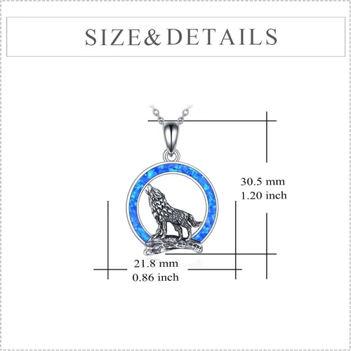 Vista 4 de YFN Collar de lobo, regalo para hombres y mujeres, plata de ley, ópalo y luna lobo, joyería de cumpleaños para amantes del lobo, 18+2 pulgadas