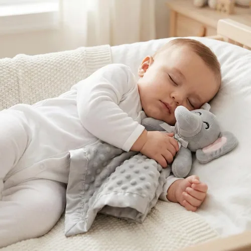 Vista 2 de Pro Goleem Manta de Seguridad de Elefante, Manta de Apego Suave Unisex Regalos para Bebés para Niños y Niñas Juguete de Abrazo Animal de Peluche