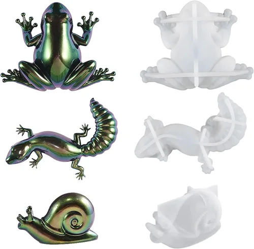 Vista 7 de Moldes de resina de silicona, 3 moldes de resina epoxi de animales, moldes de resina de silicona de rana, moldes de resina de caracoles de lagarto