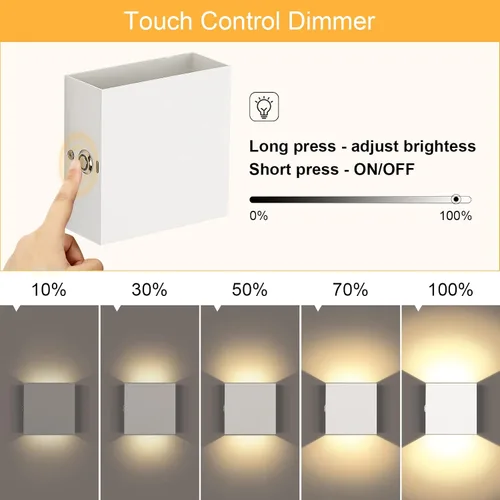 Vista 3 de Aplique de pared recargable con control táctil Lightess, luz blanca cálida Touch Dimmable Control Battery Operated Up & Down LED Light Tool-Free