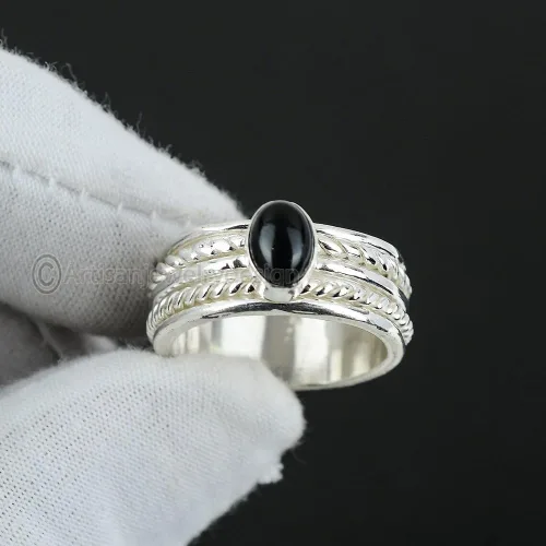 Vista 2 de Black Onyx Spinner Ring, Handmade Onyx Ring, Meditation Ring Women, Worry Silver Ring, 925 Silver Ring, Fidget Onyx Ring, Gemstone Spinner Ring