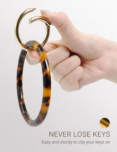 Vista 5 de Mymazn Llavero pulsera pulsera llavero brazalete brazalete llavero brazalete llavero para mujer, llavero redondo de acetato Tortuga clásica