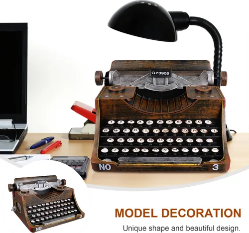Vista 7 de FOMIYES Modelo de máquina de escribir manual clásica, figura de máquina de escribir vintage, arte de hierro, estatua de estilo europeo