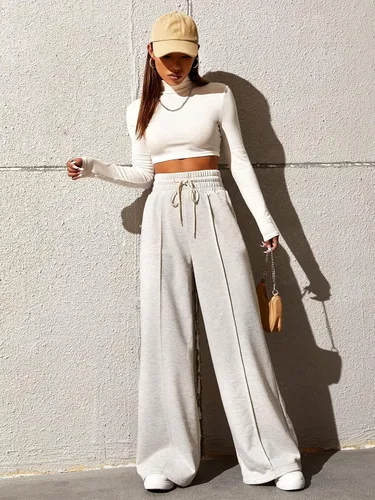 Vista 5 de SOLY HUX Pantalones largos de pierna ancha con cordón y cordón para mujer