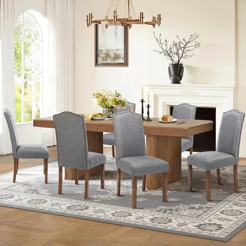 Vista 24 de Juego de 2 sillas de comedor tapizadas modernas y elegantes para cocina Beige