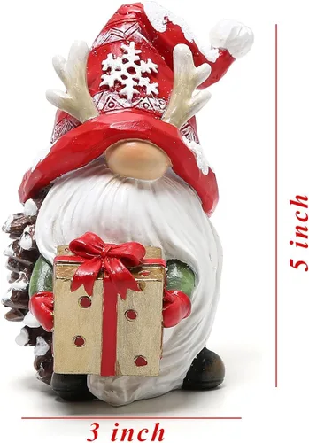 Vista 3 de Hodao Gnomos de Navidad de Resina Hechos a Mano Adornos de Navidad de Resina Regalo de Fiestas, Adornos de Navidad de Invierno para Mesa y Árbol