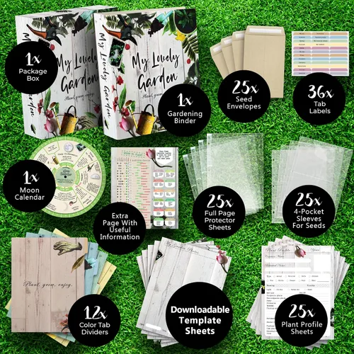Vista 2 de Diario de jardín, carpeta de página completa de 3 anillos de 8.5 x 11 pulgadas. Kit organizador de paquetes de semillas, planificador perfecto