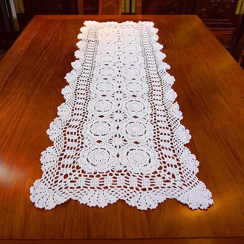 Vista 10 de Hsvanyr 15 x 27 pulgadas rectangular de algodón hecho a mano con encaje de ganchillo para mesa de café, tocador, bufanda, centros de mesa, decoración