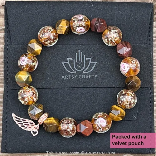 Vista 4 de ARTSY Crafts Glow in the Dark Firefly Beads + Natural Gemstone Bracelets, Handmade in USA