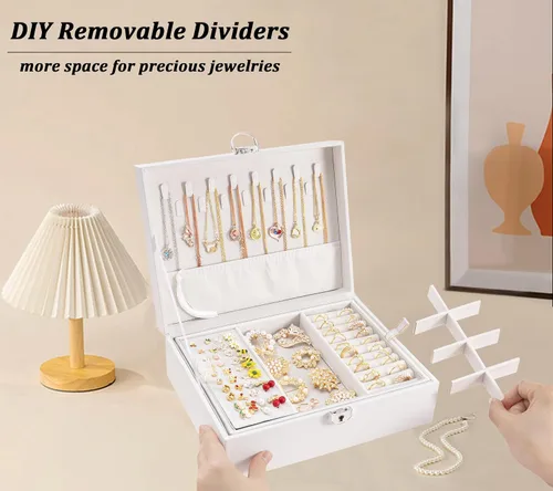 Vista 5 de Vickey Joyero organizador para mujeres y niñas, 2 en 1, cajas de joyería y organizadores, caja organizadora de joyas grande para anillos, pulseras