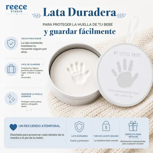 Vista 5 de Reece Studio My Little Print Baby Handprint or Footprint Clay Keepsake Tin Arcilla no tóxica segura para bebés, sin mezclar ni hornear manualidades