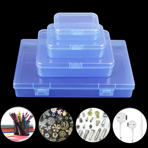 Vista 6 de Caja de almacenamiento rectangular de plástico de 36 piezas, tamaño mixto, color azul