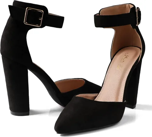 Vista 2 de Tacones altos. Zapatos de tacón grueso y puntiagudos con punta cerrada, zapatos de moda para fiestas, bodas, regalos para mujeres