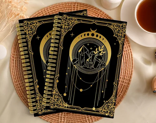 Vista 3 de Knibeo Cuaderno de luna, diario de bruja, cuaderno encuadernado en espiral de 5.5 x 8.3 pulgadas con 164 páginas, cuaderno de bruja, cuaderno
