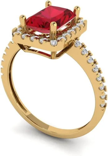 Vista 2 de Anillo solitario de corte esmeralda brillante de 1,79 quilates con acento impecable, ideal VVS1 de imitación de rubí rojo, compromiso