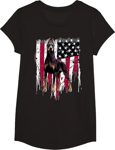 Vista 3 de Doberman Pinscher American Flag USA Awesome T-Shirt Negro