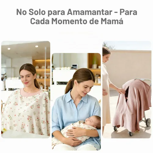 Vista 3 de Funda de lactancia de muselina de algodón, paquete de 2, poncho Crema de albaricoque y rosa loto
