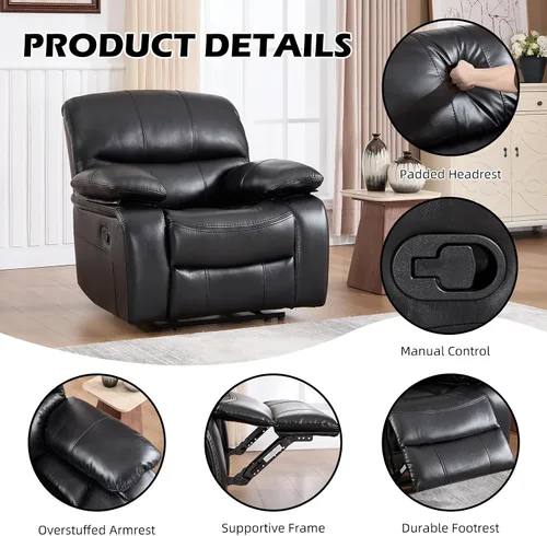 Vista 3 de EBELLO Americana - Silla reclinable manual de piel sintética, sofá reclinable individual minimalista con reposapiés, reposacabezas y reposabrazos