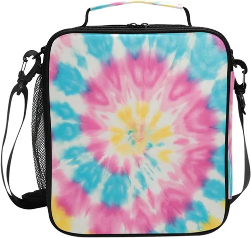 Vista 78 de Lonchera con patrón de cuadros blancos y negros, bolsa de almuerzo aislada, bolsa de preparación para niños, correa de hombro congelable a001
