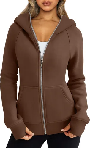 Vista 12 de Trendy Queen Sudaderas con capucha y cremallera para mujer, chaquetas de vellón, talla extragrande, moda de otoño e invierno