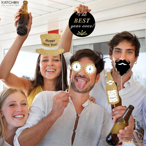 Vista 7 de Katchon, Accesorios para cabina de fotos de Año Nuevo con purpurina – Paquete de 35 Accesorios de cabina de fotos NYE para suministros de fiesta