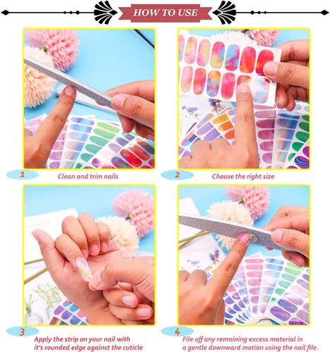 Vista 5 de 12 hojas de tiras de esmalte de uñas de Halloween con lima de uñas, telaraña, telarañas, envolturas de uñas para uñas cortas, calcomanías de uñas