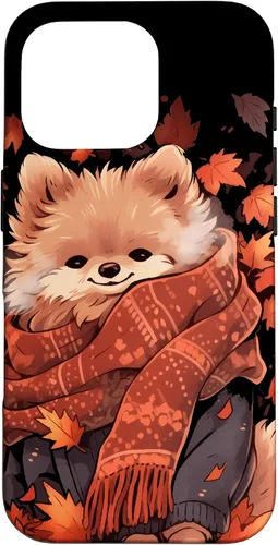 Vista 20 de Pomeranian Pom Autumn Fall Leaves Dog Thanksgiving Case for iPhone 17