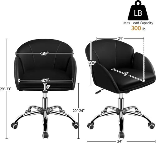 Vista 3 de Yaheetech Linda silla de escritorio de pétalos para el hogar, silla giratoria de cuero para escritorio, silla de tocador de maquillaje