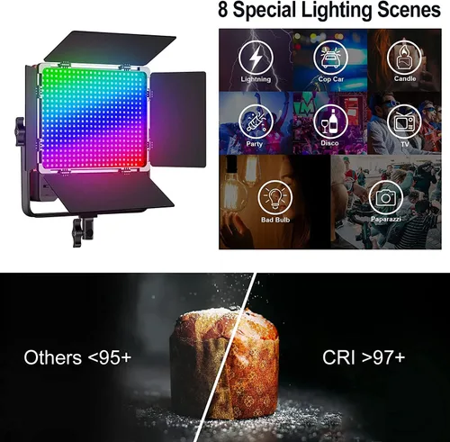 Vista 4 de GVM - Luz de video LED de 50 W con softboxes, RGB+bicolor de doble cara, cada lado 50 W, kit de iluminación de video con control Bluetooth, luces