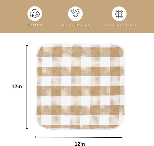 Vista 2 de PurpleEssences Trapos de cocina a cuadros con tejido de gofre, 100% algodón, 12 x 12 pulgadas, suaves, absorbentes, de secado rápido, trapos