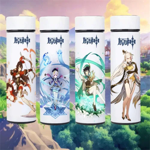 Vista 4 de Ningguang Students - Botella de agua deportiva con aislamiento térmico de acero inoxidable Genshin Impact de anime