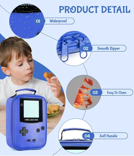 Vista 6 de Tongtai Lonchera para niños, lonchera de cuero con aislamiento térmico para la escuela, lonchera térmica para niños, adolescentes