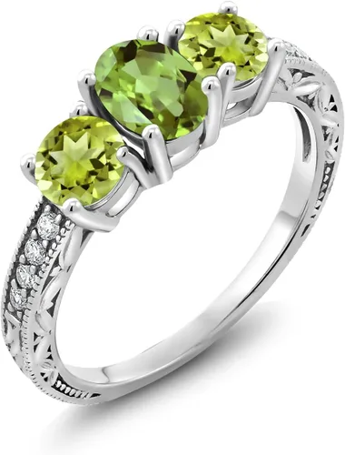 Vista 42 de Gem Stone King Anillo de compromiso de 3 piedras preciosas de oro blanco de 10 quilates con piedra natal y diamantes cultivados en laboratorio