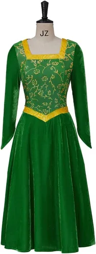 Vista 3 de Willyacos Disfraz de princesa para mujer, vestido de cosplay de terciopelo verde, traje de Halloween