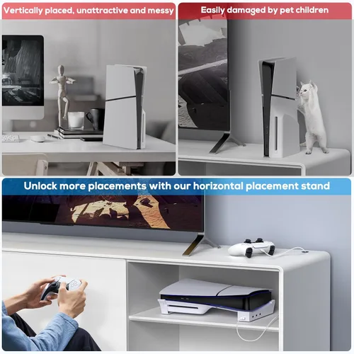 Vista 7 de KOVA Soporte horizontal para consola PS5 Slim con concentrador USB de 4 puertos, accesorios de soporte base para Playstation 5 2023 y edición